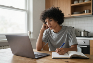 Person researching healthy holiday snacks on a laptop