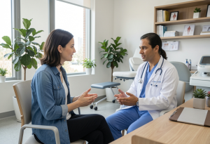 Person talking to a doctor about health concerns