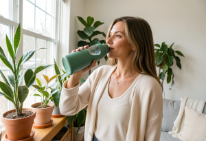 Person filling a water bottle to stay hydrated during holidays