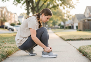 Woman preparing for a daily walk as part of small healthy lifestyle changes