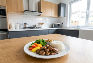A balanced meal plate with vegetables, protein, whole grains, and healthy fats for everyday nutrition