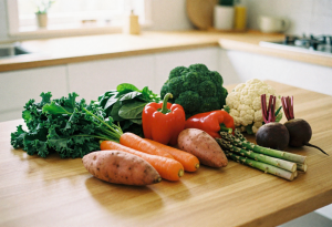 fresh fruit and vegetables showing a healthy diet