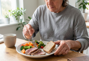 Person gradually reintroducing wheat into their diet as gut health improves