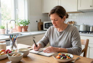 eat after eating - Person planning meals and recovery after overeating to reduce bloating