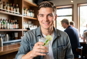 Adult holding tequila with lime and soda, low-calorie cocktail option