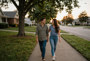 Middle-aged person walking in park to improve circulation and reduce bruising