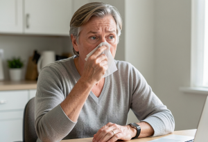 what vitamin k does - Adult using a tissue for a minor nosebleed, illustrating a sign of vitamin K deficiency