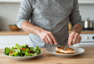 Preparing Grilled Chicken with Leafy Green Salad