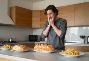 Person comparing different wheat-based foods to understand wheat intolerance vs gluten intolerance