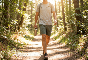 hydration for weightloss - Person carrying a reusable water bottle outdoors, showing daily hydration habits for weight loss and overall health