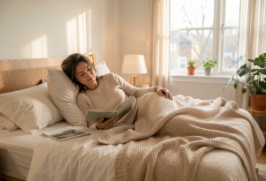 Person performing a calming pre-sleep routine, illustrating good sleep hygiene for better sleep quality and health