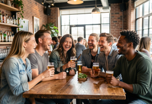 Adult holding a glass of light beer at a casual gathering