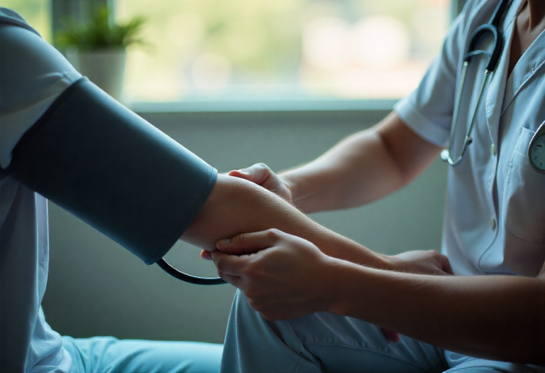 Person Measuring Blood Pressure with Digital Cuff