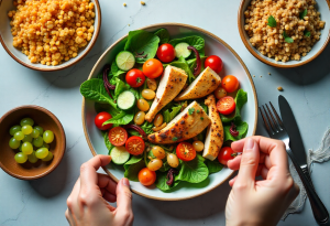 Healthy balanced meal illustrating foods that help manage insulin resistance