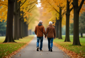 middle aged woman walking outdoors to support bone health and prevent osteoporosis