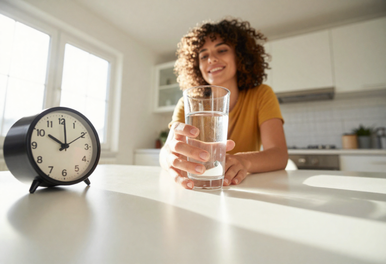 Person drinking water in the morning, illustrating intermittent fasting for beginners.