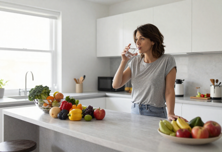 Woman starting her morning with healthy habits to support weight loss