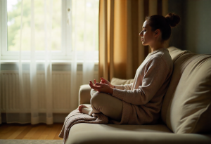 slowing metabolism Person meditating at home to reduce stress and support metabolism