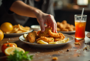 Person about to eat trigger foods like fried foods, citrus, and soda, highlighting foods that worsen acid reflux