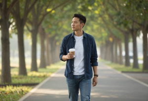 Person in morning routine supporting healthy cortisol rhythm”