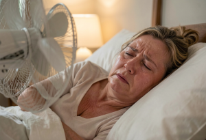Woman considering menopause night sweats and symptoms