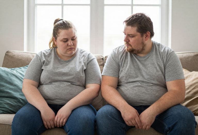 Couple showing signs of stress and cortisol imbalance at home”
