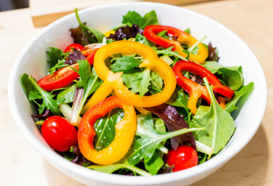 Fresh vegetables in a colorful salad.