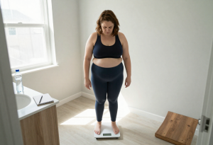 Woman reflecting on PCOS weight challenges