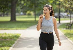 what are carbohydrates - Person exercising while fueling with carbohydrate-rich snack
